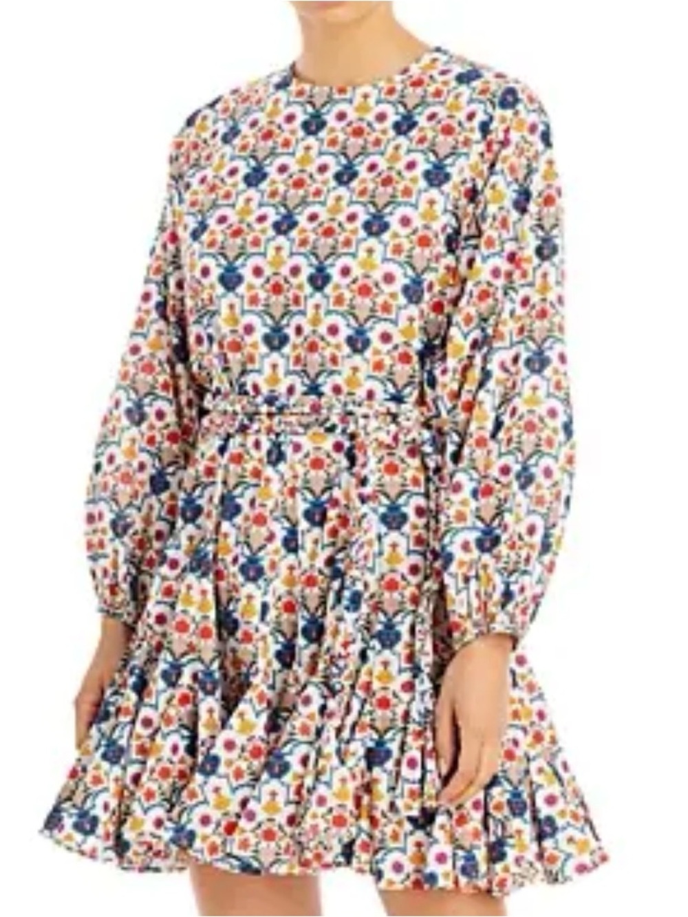 RHODE BLUE YELLOW PINK FLORAL PRINT LONG SLEEVE ELLA DRESS WOMENS SZ MEDIUM
